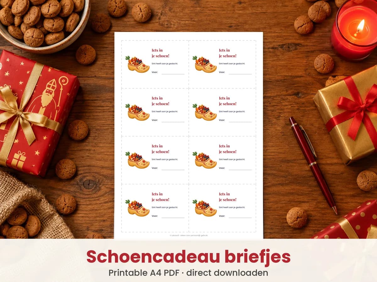 Schoencadeautjes briefjes printable
