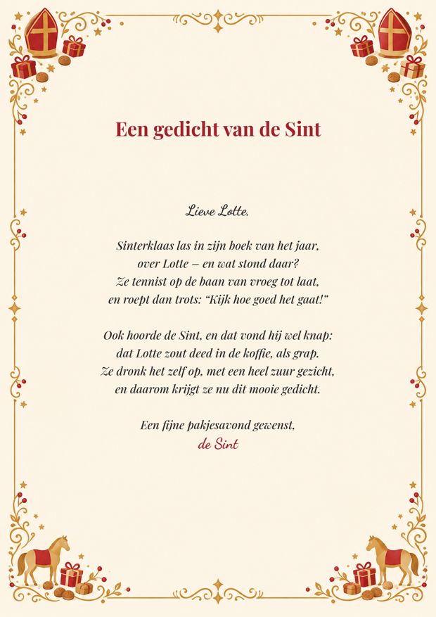 Voorbeeld van een gedicht op Sinterklaaspapier